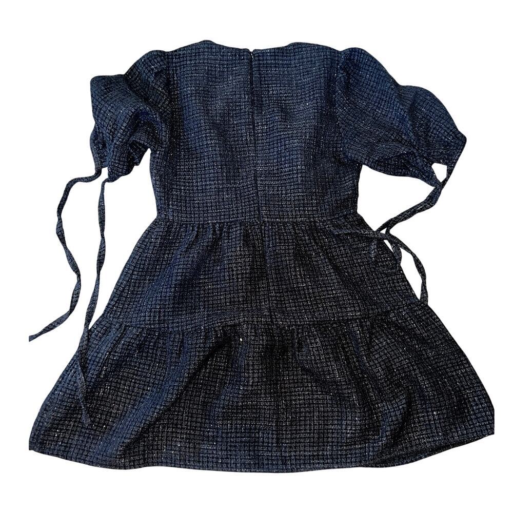 Black Puff Sleeve Mini Dress Textured Tiered Coquette Fall Aesthetic S - Picture 3 of 4